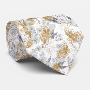 Elegant Lavender & Pampas Watercolor Floral Neck Tie
