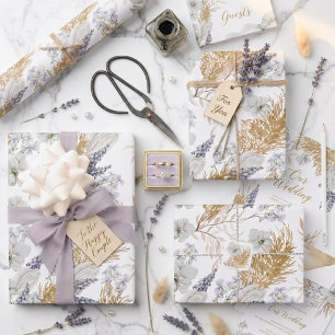 Elegant Lavender & Pampas Watercolor Floral Wrapping Paper