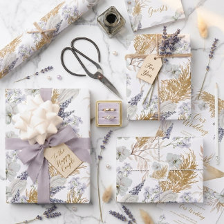Elegant Lavender & Pampas Watercolor Floral Wrapping Paper Sheets