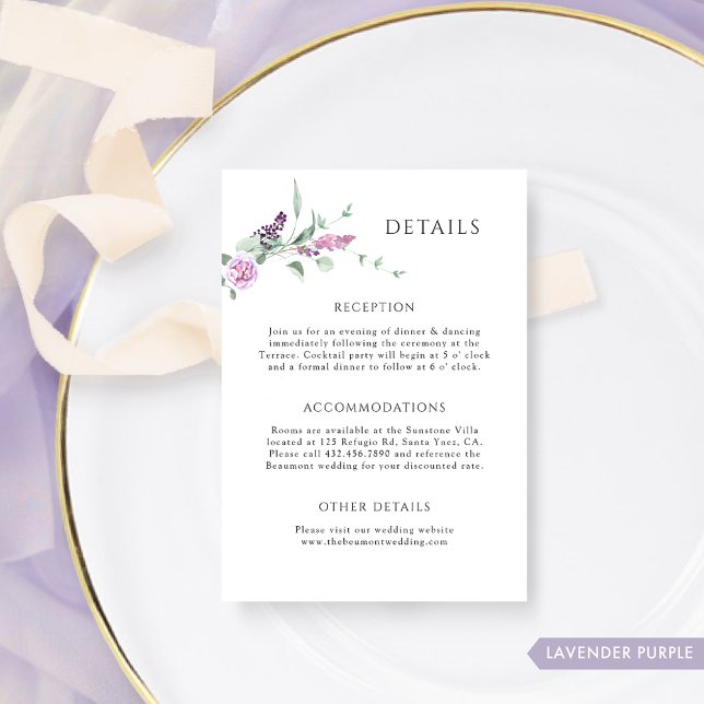 Elegant Lavender Pastel Floral Wedding Details Enclosure Card (Creator Uploaded)