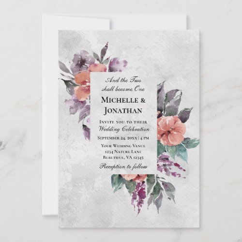 Elegant Lavender Peach Floral Christian Wedding Invitation