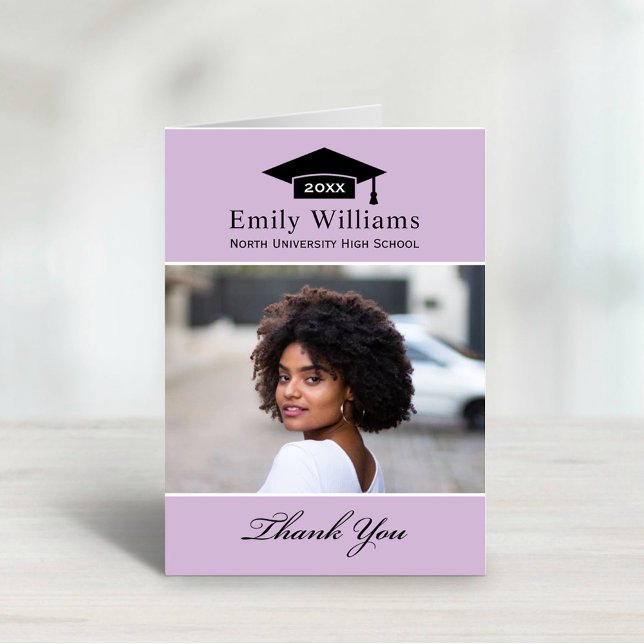 Elegant Lavender Personalized Graduation Photo Thank You Card (Creator Uploaded)
