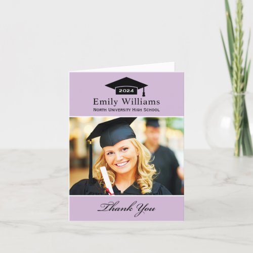 Elegant Lavender Personalized Graduation Photo Thank You Card