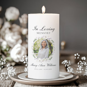 Elegant Lavender Photo Celebration of Life Funeral Pillar Candle