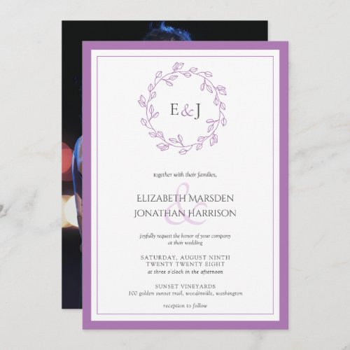Elegant Lavender Photo Monogram Wreath  Invitation