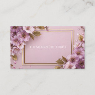 Elegant Lavender Pink Blossom Gold Leaf Floral Business Card