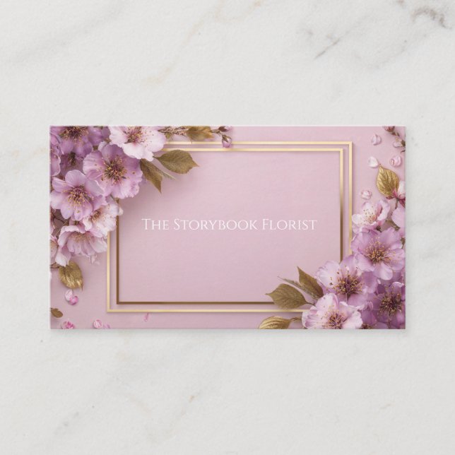 Elegant Lavender Pink Blossom Gold Leaf Floral Business Card (Front)