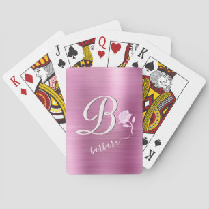 Elegant Lavender & Pink Custom Monogram Name Rose  Poker Cards