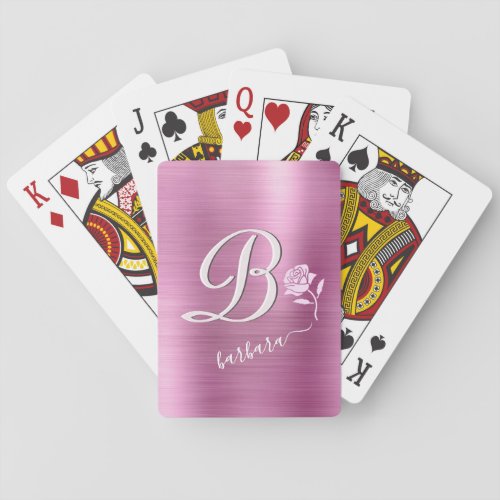 Elegant Lavender  Pink Custom Monogram Name Rose  Poker Cards