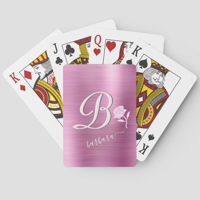 Elegant Lavender & Pink Custom Monogram Name Rose  Poker Cards (Back)