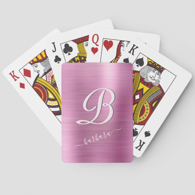 Elegant Lavender Pink Monogram Name Poker Cards (Back)
