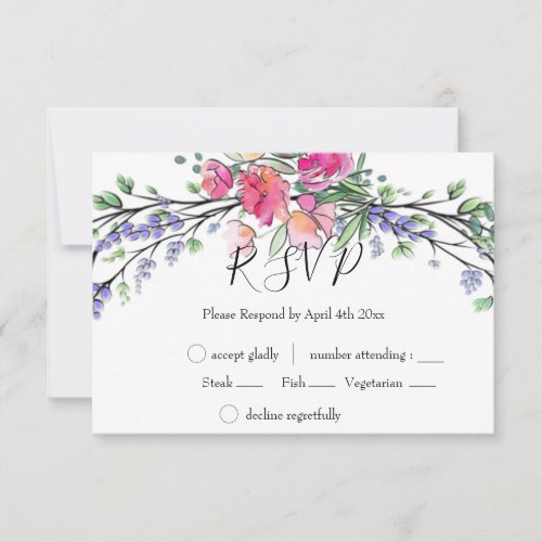 Elegant Lavender Pink Wild Rose and Eucalyptus RSVP Card