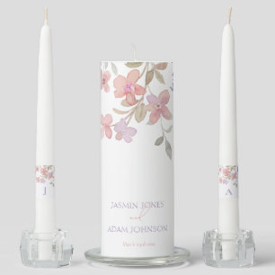 Elegant Lavender Pink Wildflower Floral Wedding Unity Candle Set