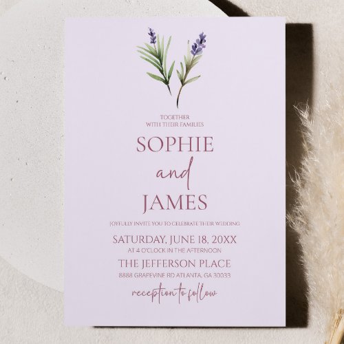 Elegant Lavender Plant Branch Flower Wedding Invitation