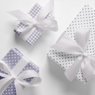 Elegant Lavender Polka Dots Gingham Pattern Mix Wrapping Paper Sheets