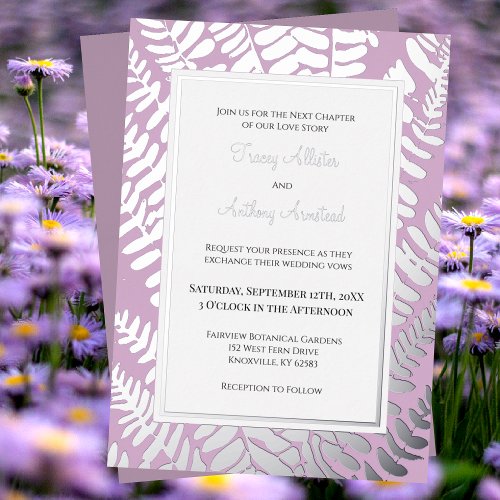 Elegant Lavender Purple and White Fern Wedding  Foil Invitation