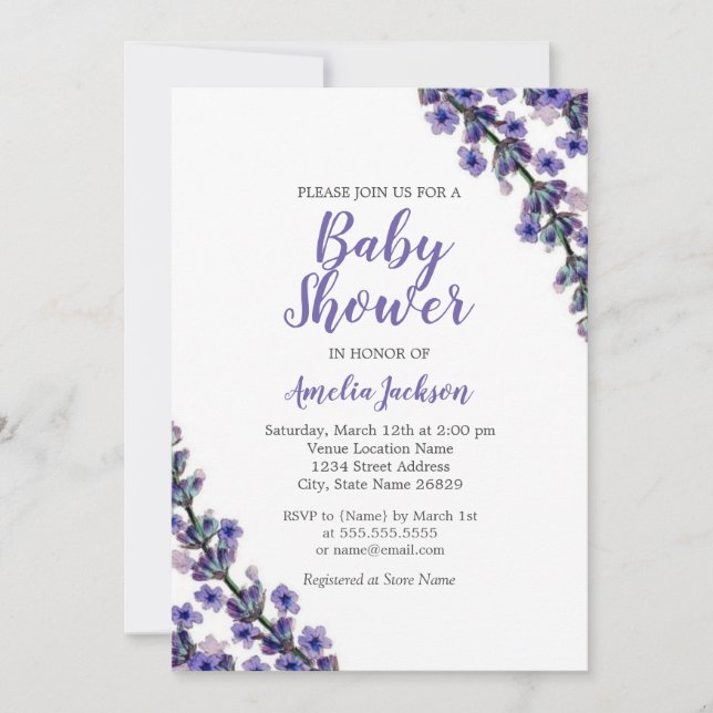 Elegant Lavender Purple Baby Shower Invitation (Front)