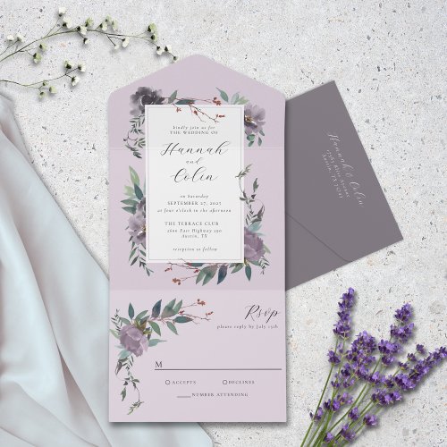 Elegant Lavender Purple Botanical Garden All In One Invitation