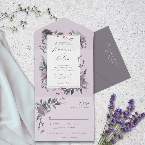 Elegant Lavender Purple Botanical Garden All In One Invitation