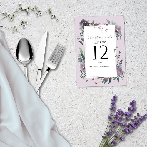 Elegant Lavender Purple Botanical Garden Table Number