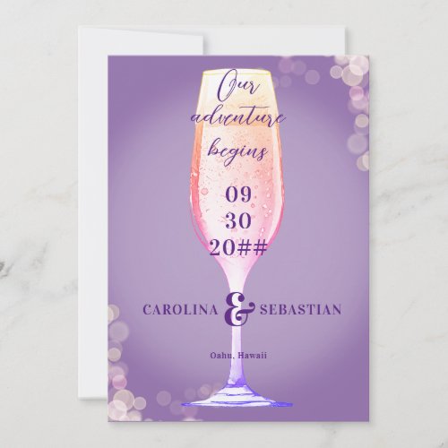 Elegant Lavender Purple Bubbly Champagne Wedding Save The Date