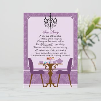 Elegant Lavender Purple Damask Birthday Tea Party Invitation by SocialiteDesigns at Zazzle