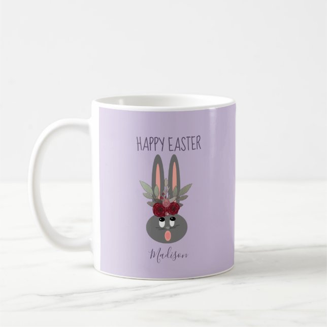 Elegant Lavender Purple Easter Bunny Personalized Coffee Mug (Left)