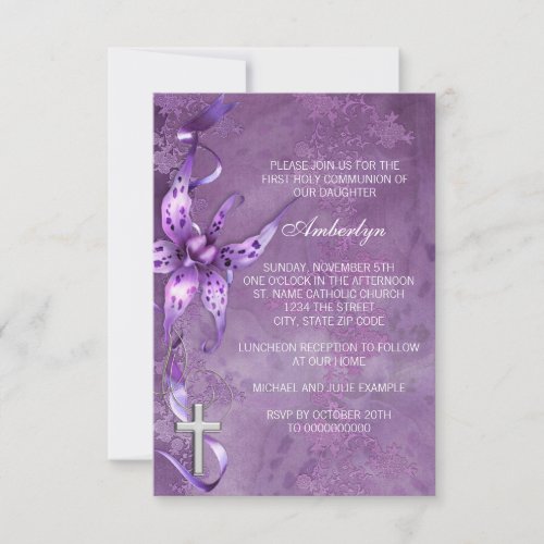 Elegant Lavender Purple First Communion Invitation