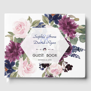 Elegant Lavender Purple Floral Bloom Wedding Guest Book