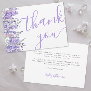 Elegant Lavender Purple Floral Bridal Shower Thank You Card