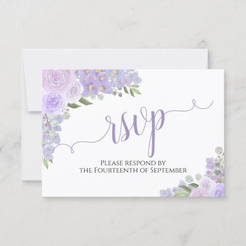 Elegant Lavender Purple Floral Calligraphy Wedding RSVP Card