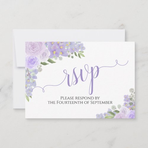 Elegant Lavender Purple Floral Calligraphy Wedding RSVP Card