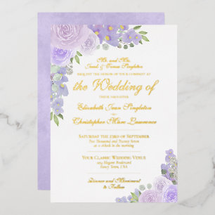 Elegant Lavender Purple Floral Formal Wedding Foil Invitation