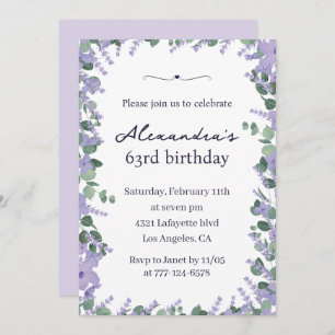 Elegant Lavender Purple Floral Frame 63rd birthday Invitation