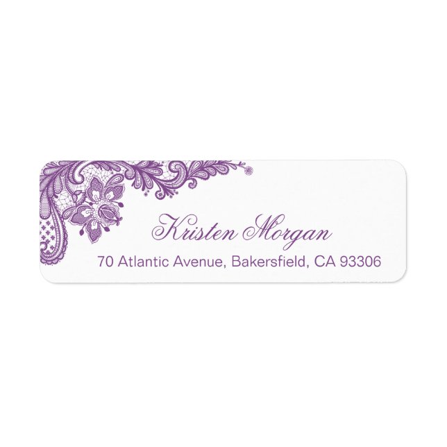 Elegant Lavender Purple Floral Lace Wedding RSVP Label (Front)