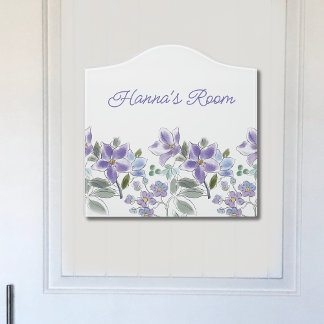 Elegant Lavender Purple Floral Name Door Sign