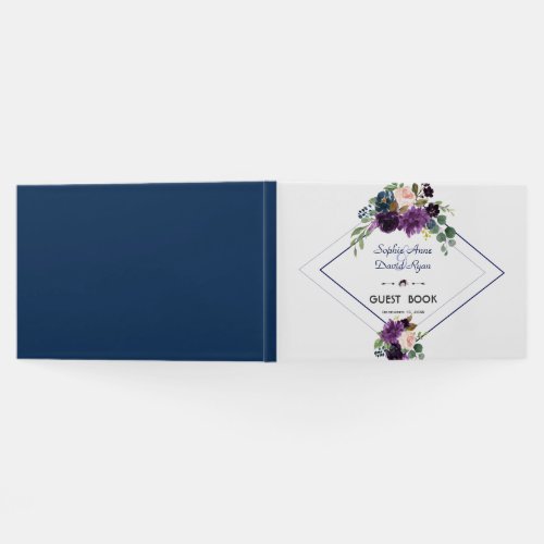 Elegant Lavender Purple Floral Navy Blue Wedding Guest Book