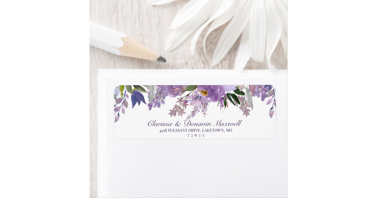 Elegant Lavender Purple Floral Return Address Label | Zazzle