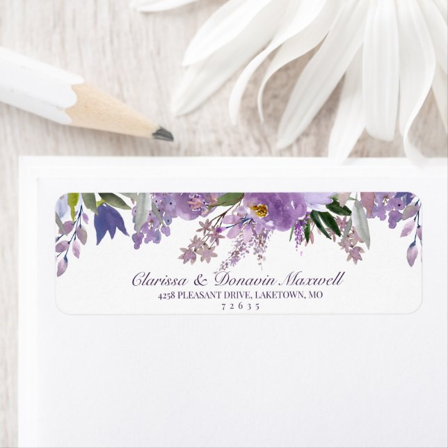 Elegant Lavender Purple Floral Return Address Label (Insitu)