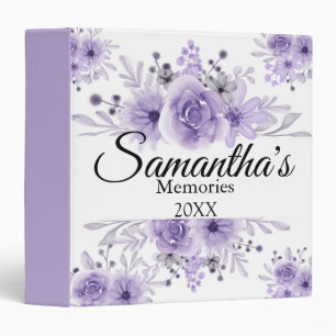 Elegant Lavender Purple Floral Watercolor 3 Ring Binder