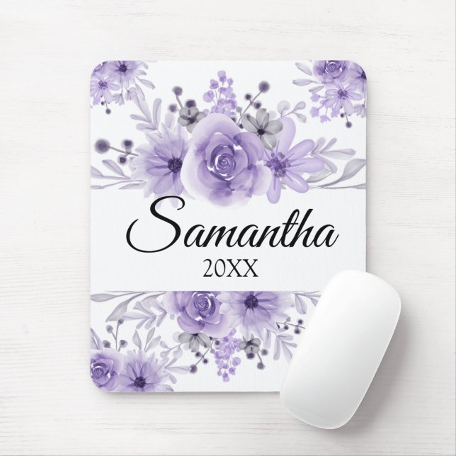 Elegant Lavender Purple Floral Watercolor  Mouse Pad (With Mouse)