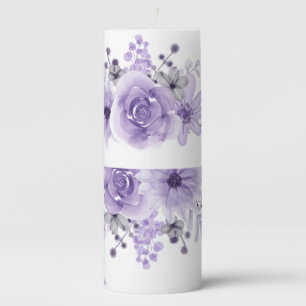 Elegant Lavender Purple Floral Watercolor Pillar Candle