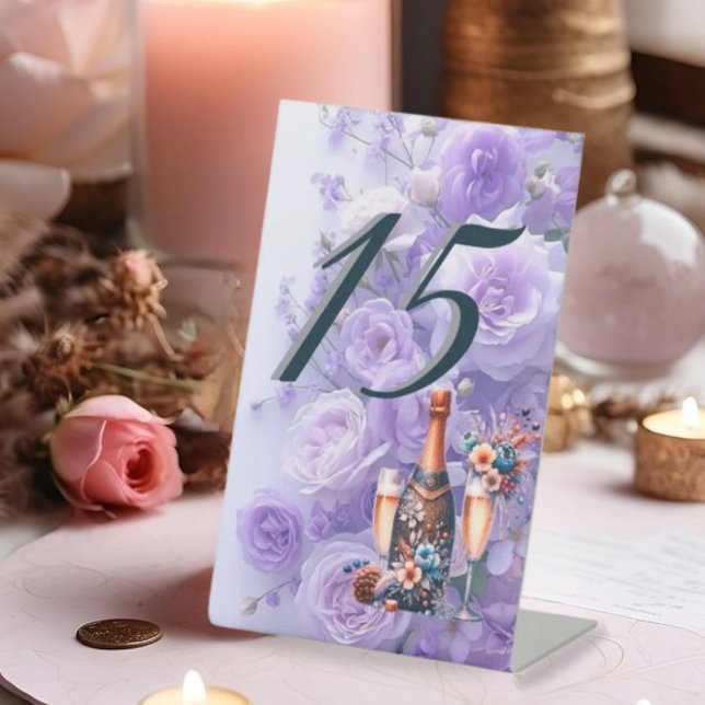 Elegant Lavender Purple Floral Wedding Table Numbe Pedestal Sign (Creator Uploaded)