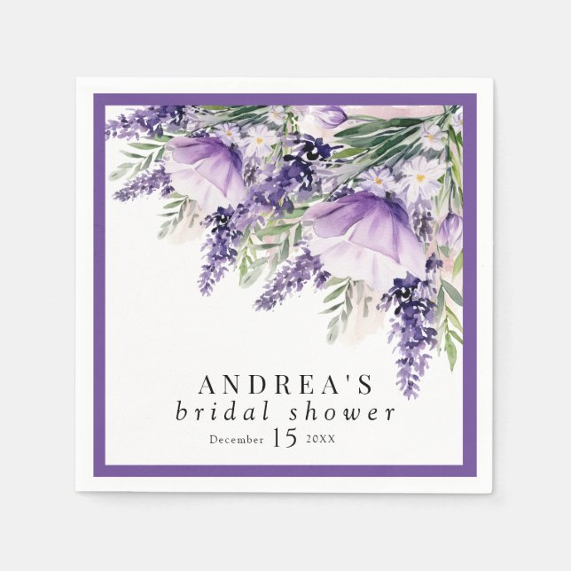 Elegant Lavender Purple Flowers Bridal Shower Napkins (Front)