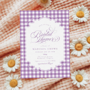 Elegant Lavender Purple Gingham Bridal Shower Invitation