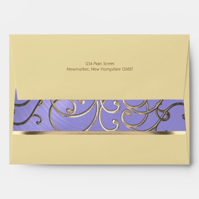 Elegant Lavender Purple Gold Filigree Envelope (Back (Top Flap))