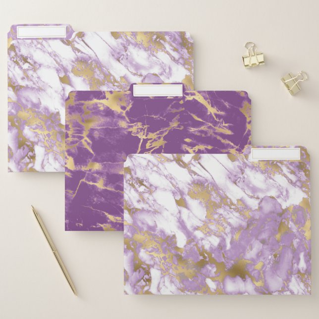 Elegant Lavender Purple Gold Marble Pattern File Folder (Set)