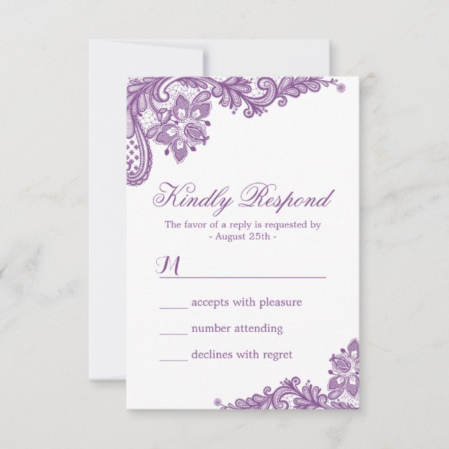 Elegant Lavender Purple Lace Pattern RSVP (Front)