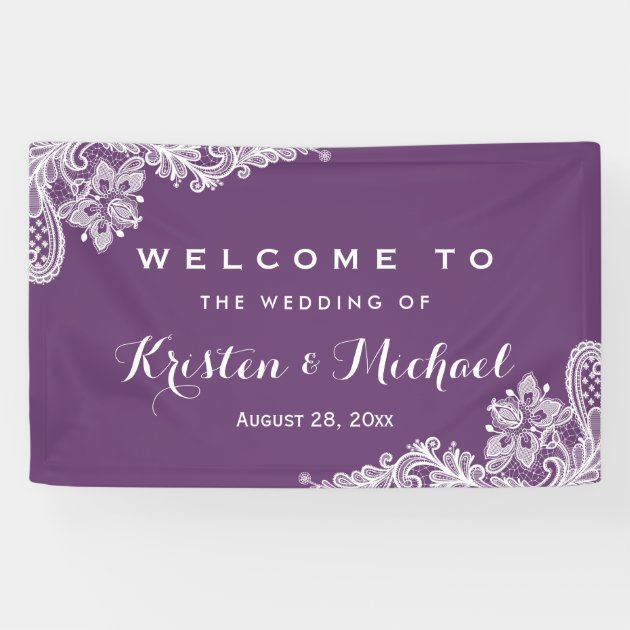Elegant Lavender Purple Lace Pattern Wedding Party Banner