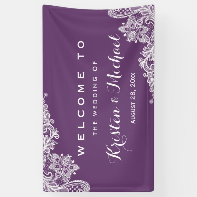 Elegant Lavender Purple Lace Pattern Wedding Party Banner